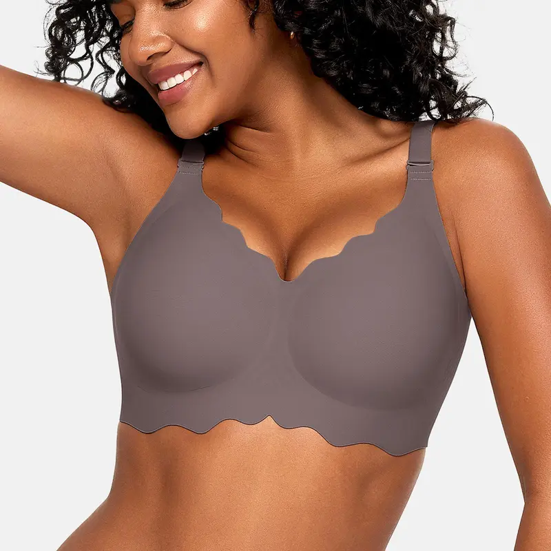OEAK Women Jelly Bras No Underwire Scalloped V Neck Push Up Bra Buttery Soft Tshirt Bra Seamless Full Coverage Everyday Bras