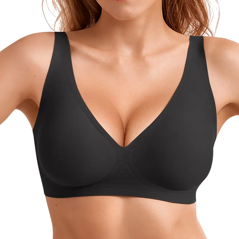 OEAK Womens Wireless Seamless Bras Deep V No Underwire Push Up Jelly Bras Supportive Full Coverage Bralettes Plunge T Shirt Bra
