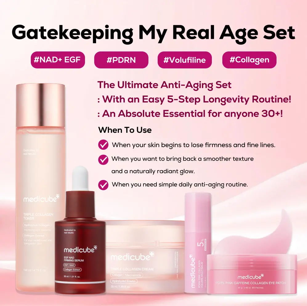 [medicube] Gatekeeping My Real Age Set | 5-step Longevity, Anti- Aging Routine l PDRN & Volufiline & Collagen & NAD+ EGF Complex l Cares for Look of Fine Lines, Firming Care, Radiant & Youthful Looking, Plumping | Korean Skincare, K-Beauty