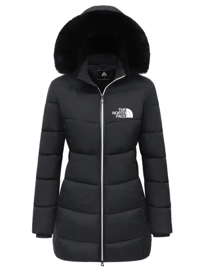 2025 THE NORttgTH FACE-Zipper Fur Lined Hooded Down Jacket Casual Warm Long Sleeve Fur Lined Warm Autumn and Winter Women's Clothing