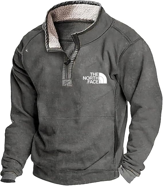 2025 THE NORttgTH FACE Men's Casual Stand Collar Pocket Sweatshirt, Men's 1/4 Zip Pullover Slim Stand Collar Long Sleeve Sweatshirt