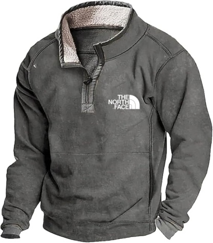 2025 THE NORttgTH FACE Men's Casual Stand Collar Pocket Sweatshirt, Men's 1/4 Zip Pullover Slim Stand Collar Long Sleeve Sweatshirt