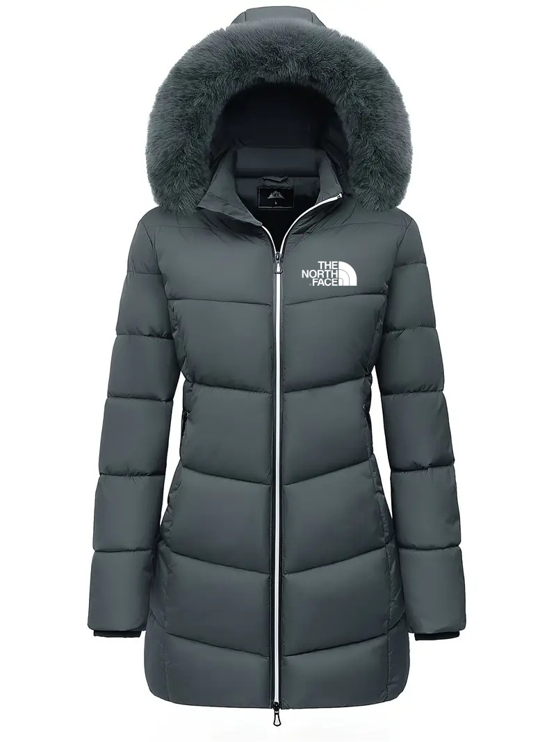 2025 THE NORttgTH FACE-Zipper Fur Lined Hooded Down Jacket Casual Warm Long Sleeve Fur Lined Warm Autumn and Winter Women's Clothing