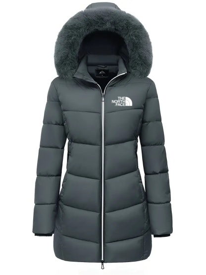 2025 THE NORttgTH FACE-Zipper Fur Lined Hooded Down Jacket Casual Warm Long Sleeve Fur Lined Warm Autumn and Winter Women's Clothing