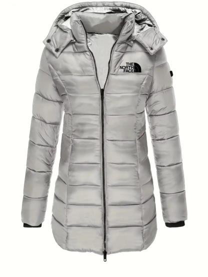 2025 THE NORttgTH FACE-Solid Color Zipper Front Coat Casual Long Sleeve Flared Warm Lightweight Cotton Hooded Winter Coat Women's Clothing