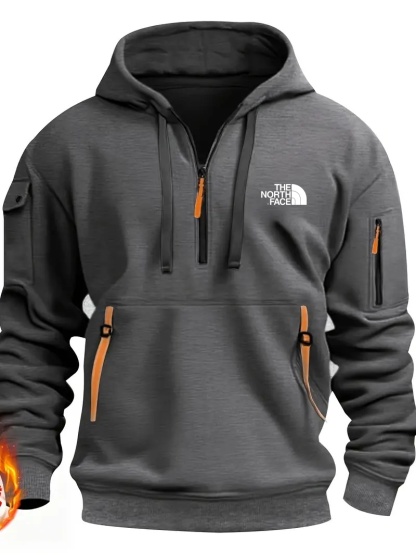 2025 THE NORttgTH FACE Men's Everyday Sweatshirt with Fur Lining and Multiple Zippered Pockets - V-Neck Sweater