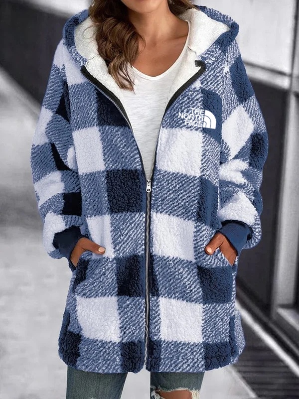 2025 THE NORttgTH FACE-Women Oversized Hoodie Plaid Loose Overcoat