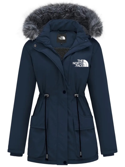 2025 THE NORttgTH FACE-Women's Elegant Long Sleeve Fluffy Trim Hooded Coat, Warm Drawstring Outerwear for Cold Weather