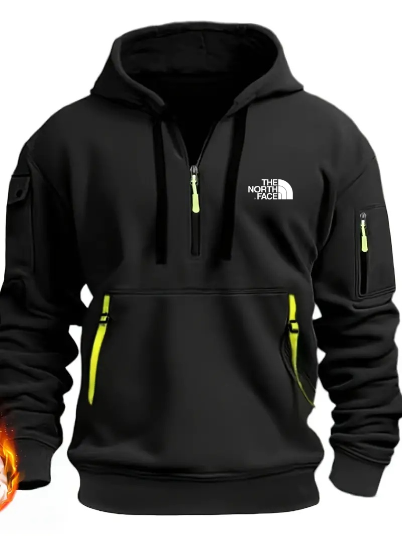 2025 THE NORttgTH FACE Men's Everyday Sweatshirt with Fur Lining and Multiple Zippered Pockets - V-Neck Sweater