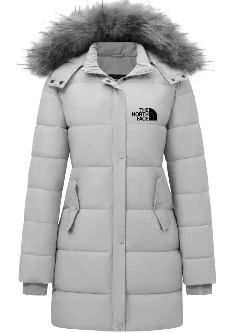 2024 THE NORttgTH FACE Women's coat, fur trim hooded padded jacket, casual long sleeve slim fit warm autumn and winter coat