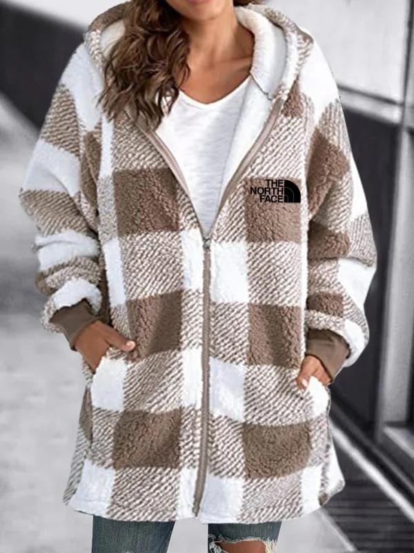 2025 THE NORttgTH FACE-Women Oversized Hoodie Plaid Loose Overcoat