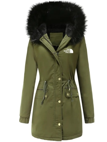 2025 THE NORttgTH FACE-Zipper Fur Lined Hooded Parka Autumn Winter Casual Warm Long Sleeve Drawstring Waist Sweater Women's Clothing