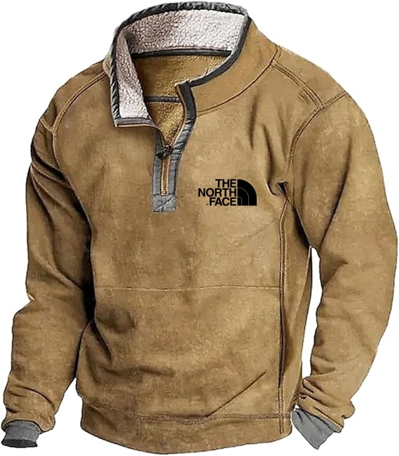 2025 THE NORttgTH FACE Men's Casual Stand Collar Pocket Sweatshirt, Men's 1/4 Zip Pullover Slim Stand Collar Long Sleeve Sweatshirt