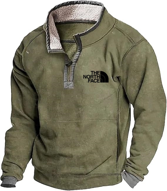 2025 THE NORttgTH FACE Men's Casual Stand Collar Pocket Sweatshirt, Men's 1/4 Zip Pullover Slim Stand Collar Long Sleeve Sweatshirt