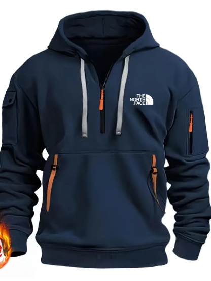 2025 THE NORttgTH FACE Men's Everyday Sweatshirt with Fur Lining and Multiple Zippered Pockets - V-Neck Sweater