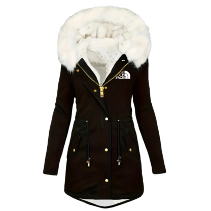 2024 TNF®-Womens Plus Size Contrast Fuzzy Drawstring Waist Full Zipper Coat
