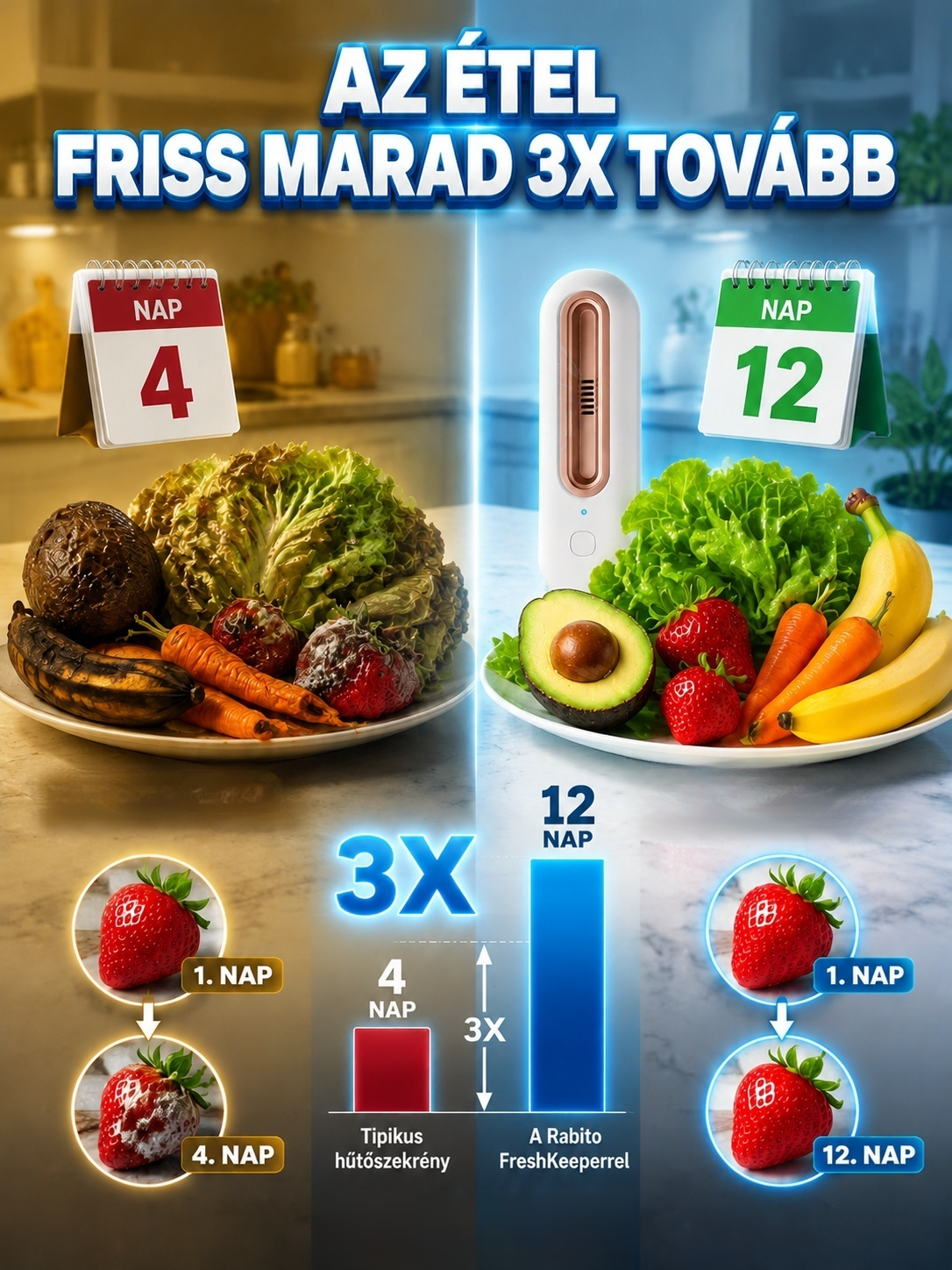 [3x Frissebb] Okos Ózonos Hűtőszagtalanító és Élelmiszer-tartósító | USB-C