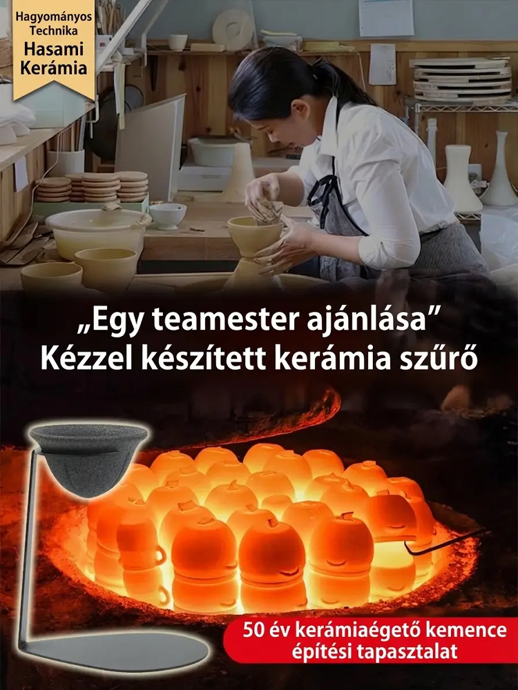 【Japán Kézműves】 Hasami Mikropórusos Kerámia Szűrő (Ajándék Vas Állvánnyal) | Papír Nélkül, Zéró Zacc, 100%-kal Jobb Ízélmény