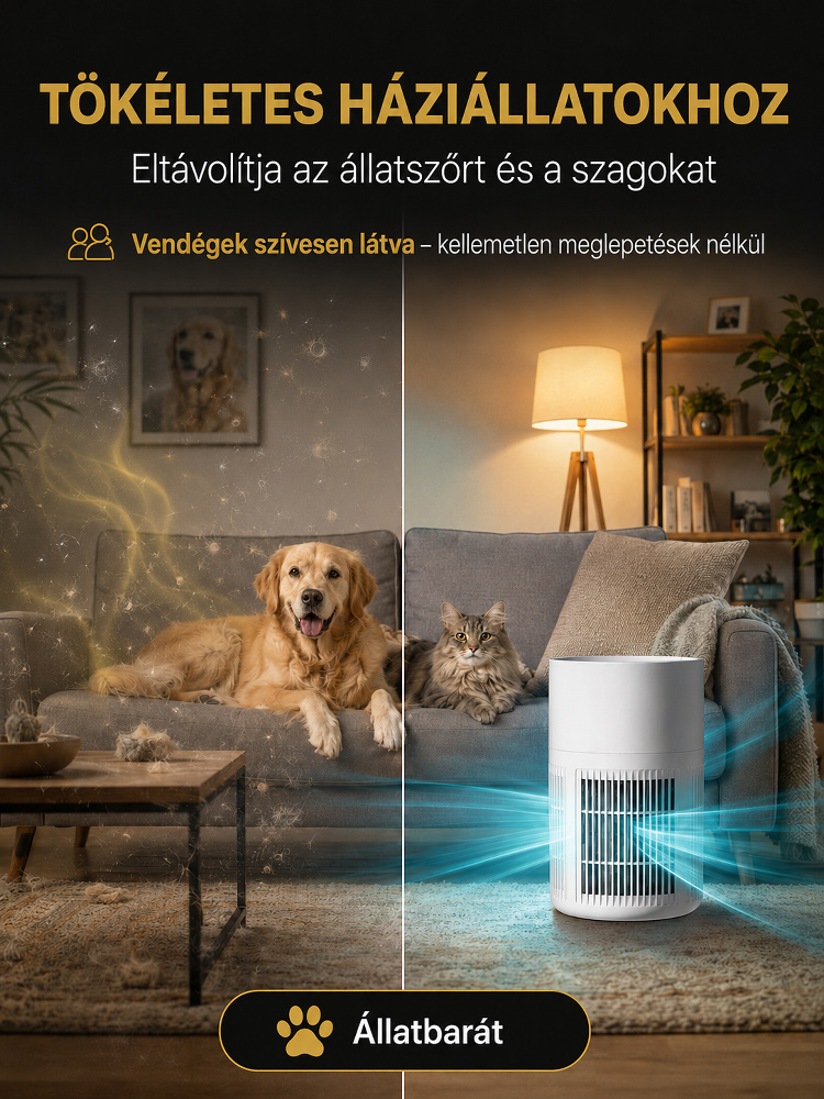 [Német No.1 Bestseller] AI Okos Aktív Ionos Légtisztító | Allergia és szagok ellen | 350m² | 1 évig nincs szűrőcsere