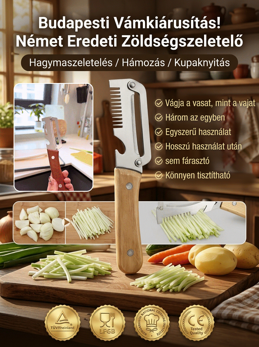 🚨 [Német Vámkiárusítás] 3 az 1-ben Rozsdamentes Szeletelő, Hámozó és Nyitó - Féláron!