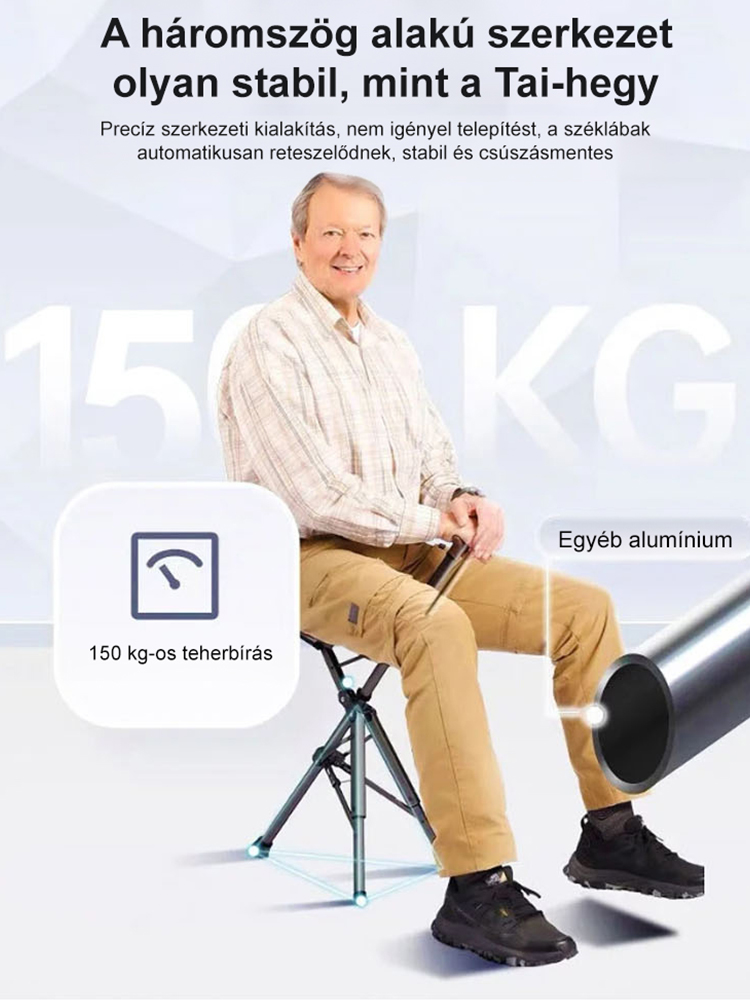 ✈️ Repülőgép-alumínium! 2 az 1-ben Hordozható Mankószék | 0,6KG Szuperkönnyű · 150KG Teherbírás