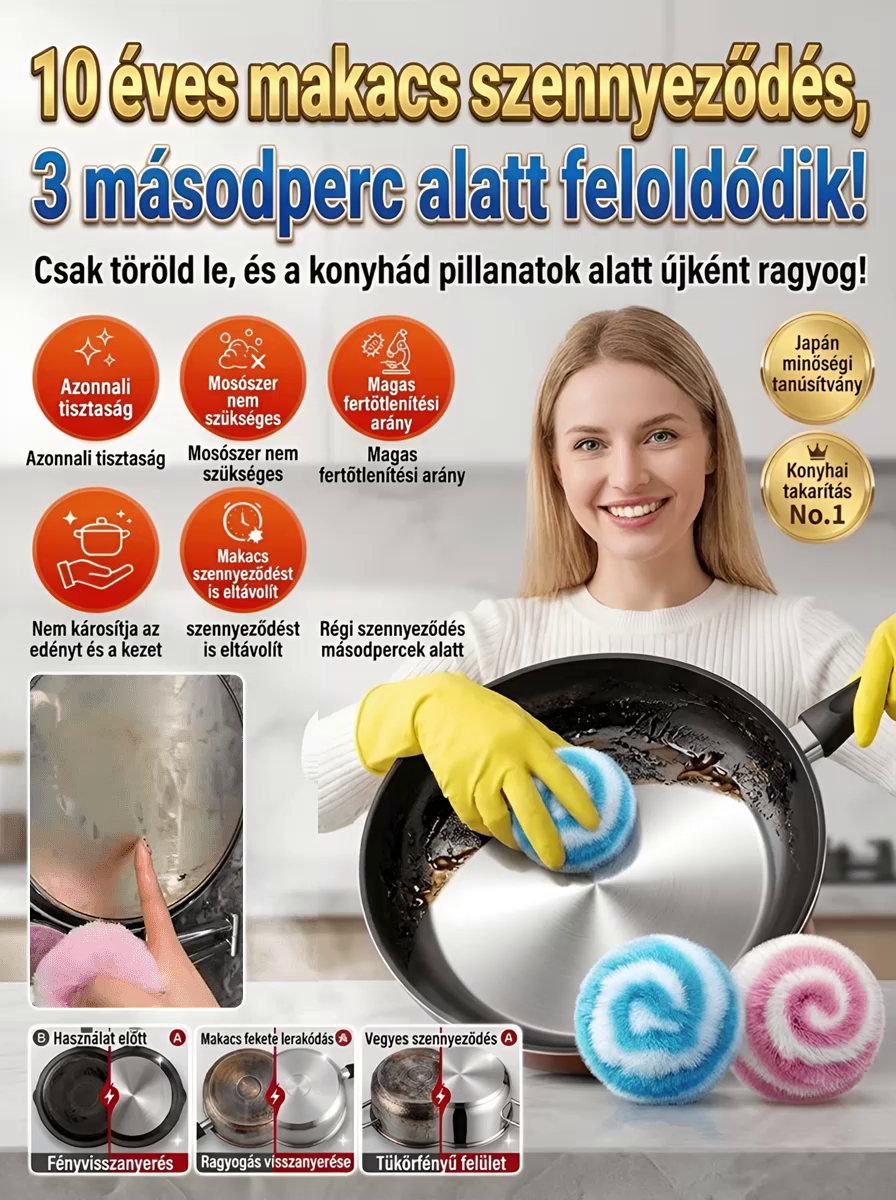 🔥 [Eladási Bajnok -80%] Ezüst-Nano Tisztító Golyó | 3 mp alatt feloldja a 10 éves zsírt!