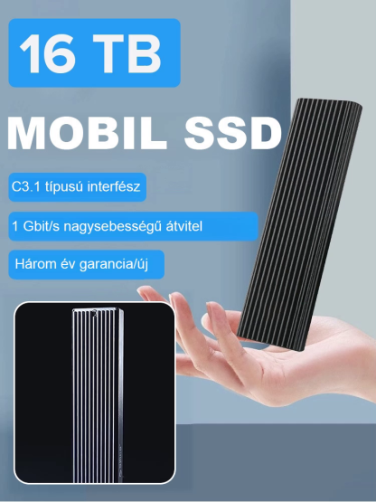 【50% Akció】 16TB Hordozható Mini SSD | 1GB/s Villámgyors | 3 Év Garancia | Type-C