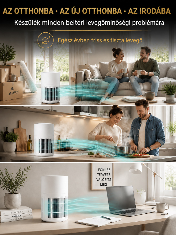 [Német No.1 Bestseller] AI Okos Aktív Ionos Légtisztító | Allergia és szagok ellen | 350m² | 1 évig nincs szűrőcsere