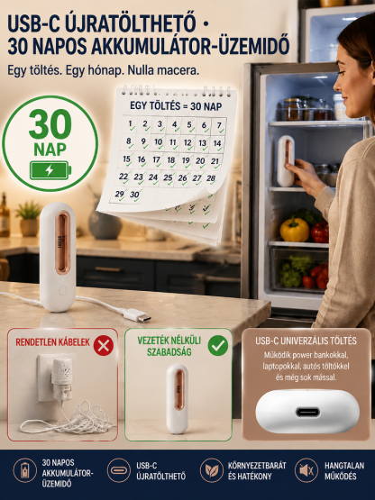 [3x Frissebb] Okos Ózonos Hűtőszagtalanító és Élelmiszer-tartósító | USB-C
