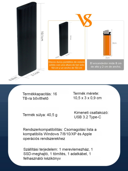 【50% Akció】 16TB Hordozható Mini SSD | 1GB/s Villámgyors | 3 Év Garancia | Type-C