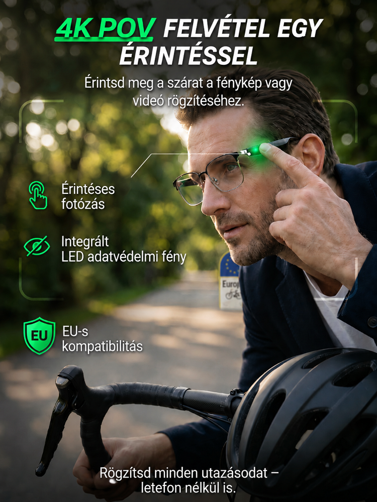 【Limitált Akció: -80%】5 az 1-ben AI Okosszemüveg | Rejtett 4K Kamera | 144 Nyelv | Színváltós Lencse
