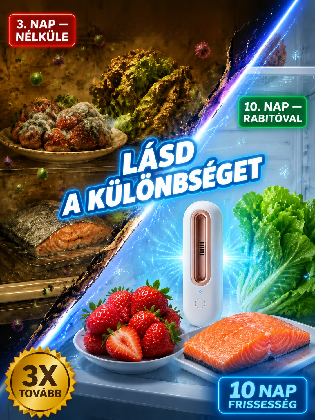 [3x Frissebb] Okos Ózonos Hűtőszagtalanító és Élelmiszer-tartósító | USB-C