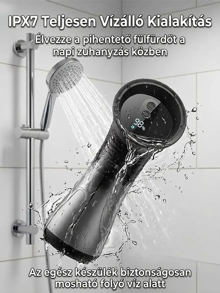  2 az 1-ben okos vízsugaras fültisztító készülék LED kijelzővel | Biztonságos fül-SPA otthon (Családi szilikon fejekkel)