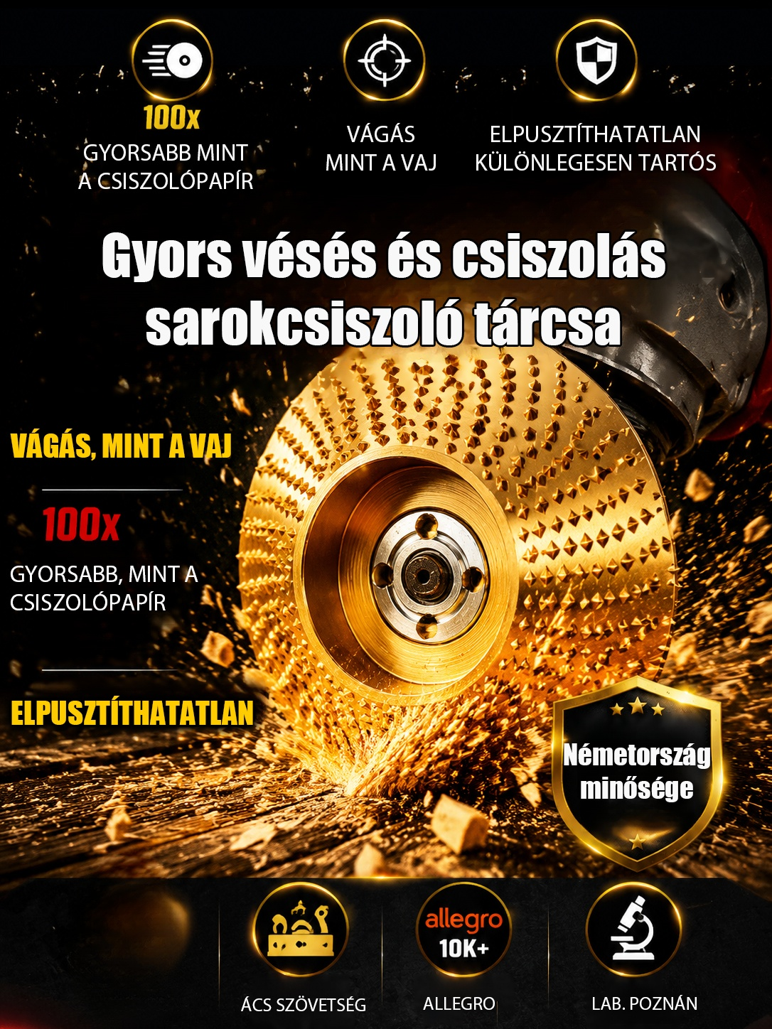 🔥 [Német Minőség] Gyémánt Keménységű Fafaragó Korong | 3 Mp Alatt Vág, Mint a Vaj! (+ INGYEN Kesztyű)