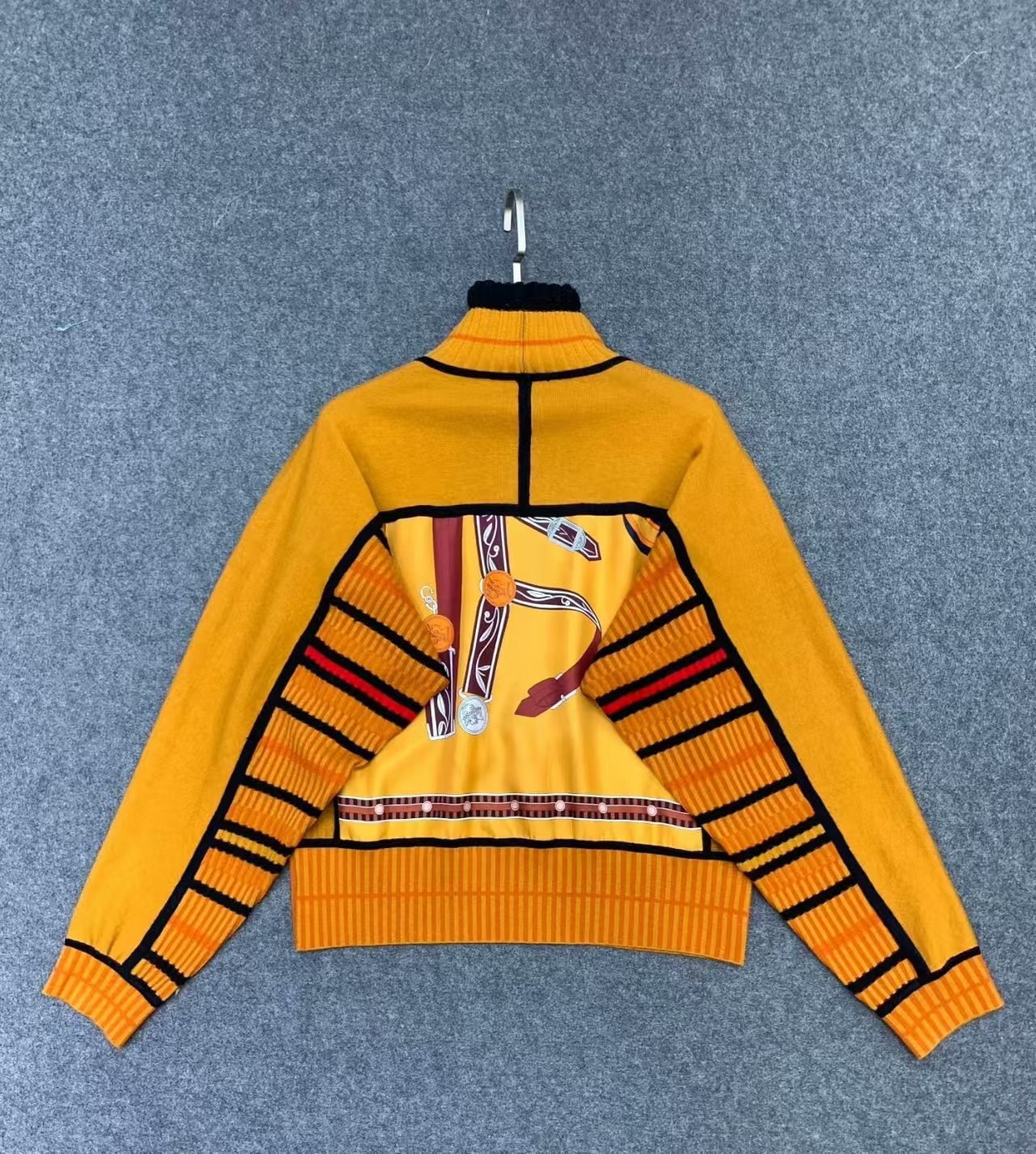 Hermes Square Neck Silk Spliced Knit Turtleneck Pullover