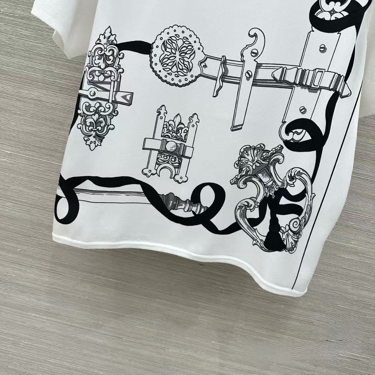 Hermes Silk Carriage Print Spliced Silk WoolShort Sleeve Top