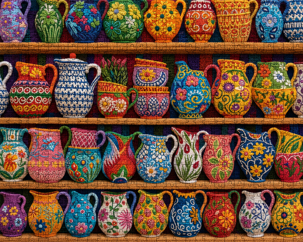 Colorful Floral Pottery Crochet – 500/1000-Piece Jigsaw Puzzle