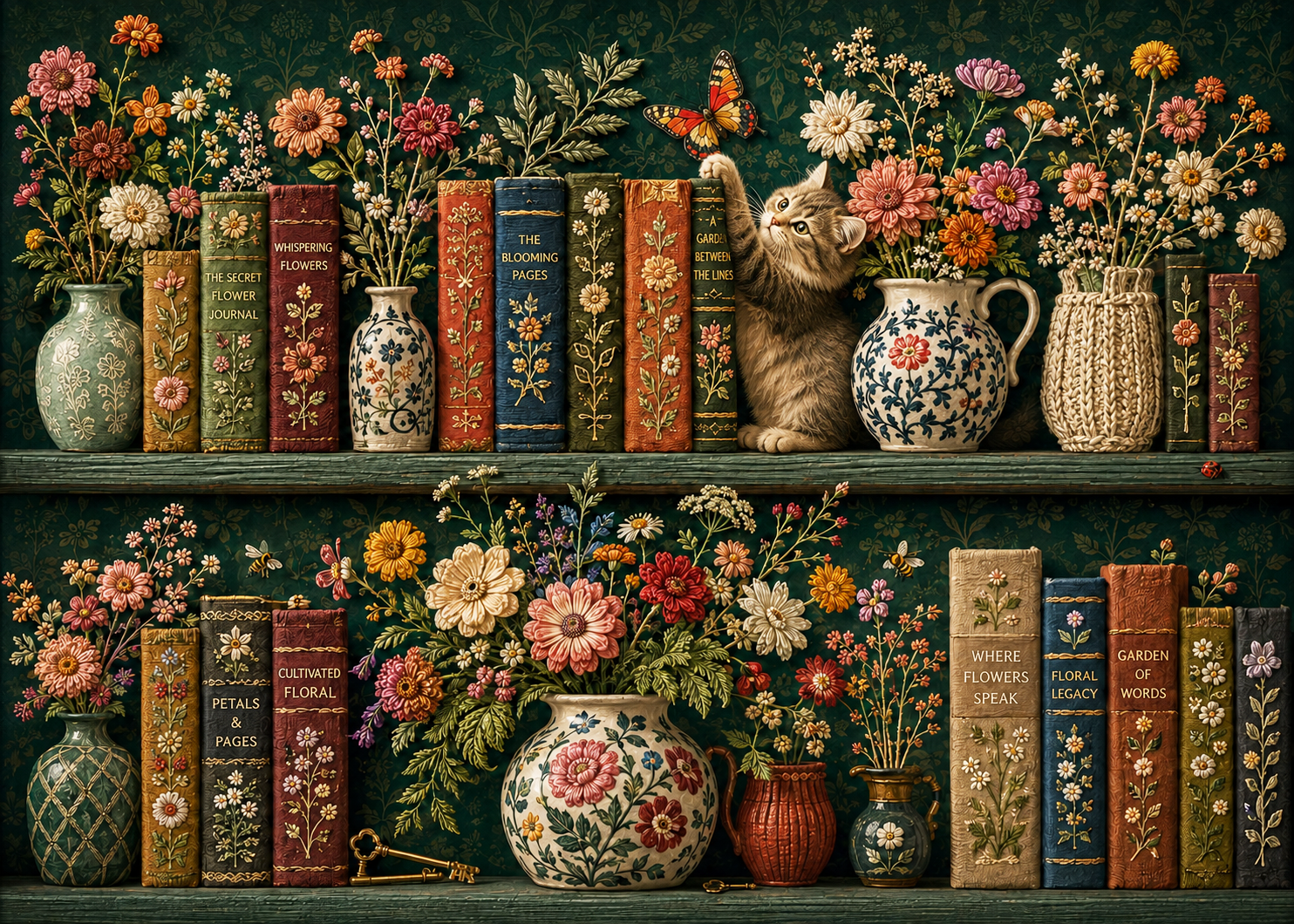 Vintage Blooming Bookshelf Jigsaw Puzzle