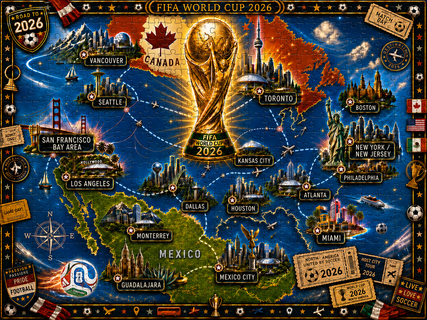 2026 World Cup Host Cities Journey - 500/1000 Piece Jigsaw Puzzle
