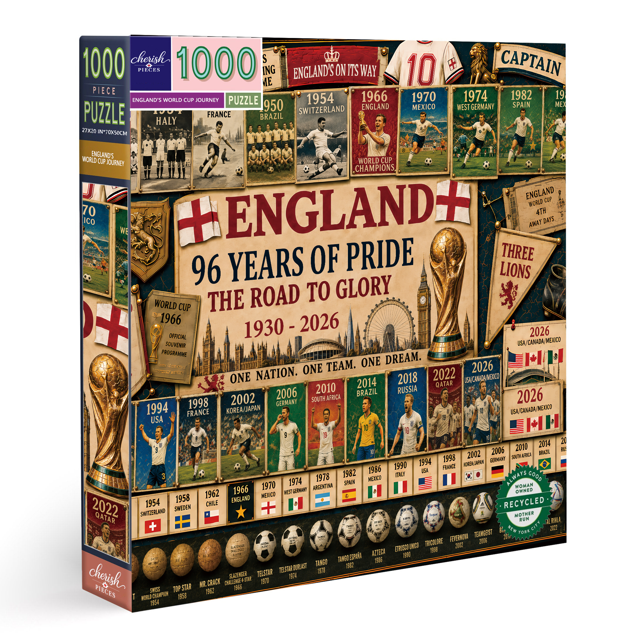 England 96-Year Glory Road World Cup Soccer "Road to Glory" Jigsaw Puzzle – 500/1000 Pieces
