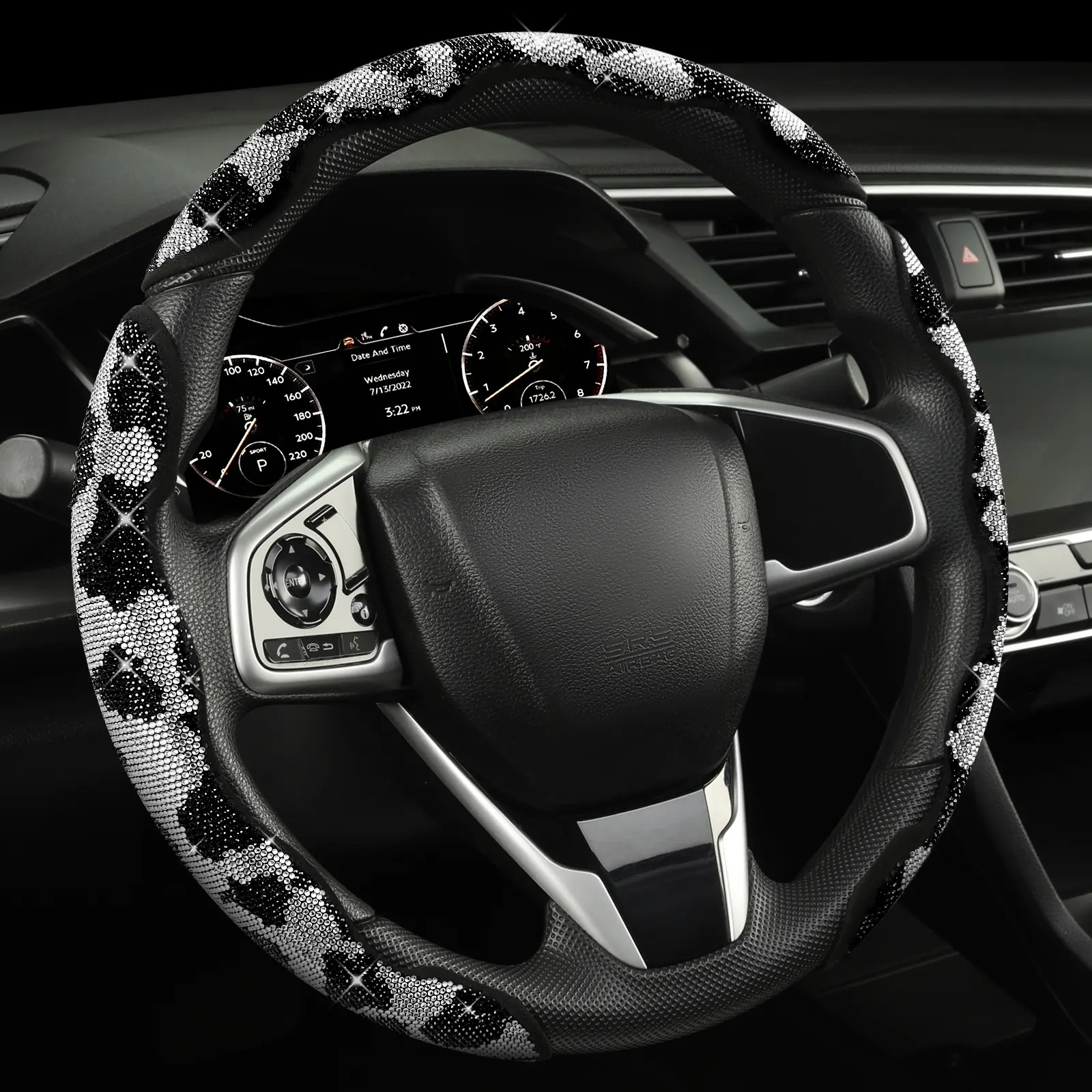  Leopard Print Diamond Bling Steering Wheel Cover