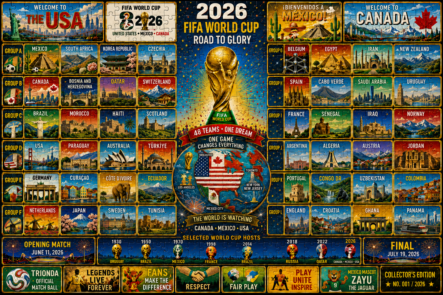 2026 World Cup 48-Team Lineup Collector's Puzzle – 500/1000 Pieces