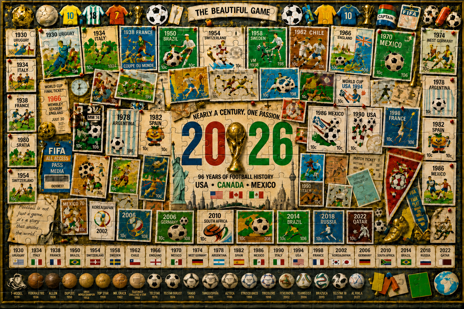 2026 World Cup History Collector's Puzzle | 96 Years of Football Legends (500/1000 Pieces)