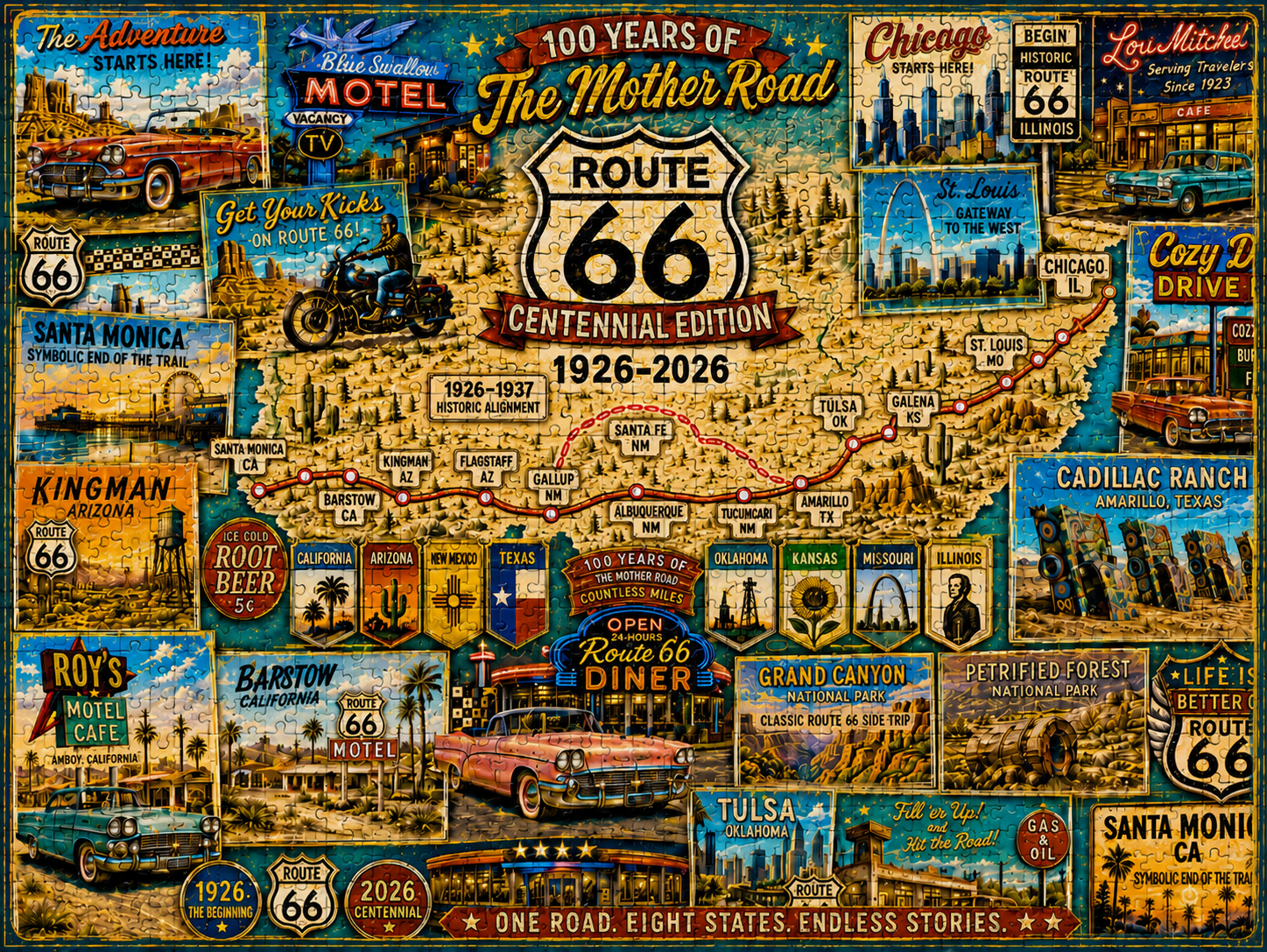 Route 66 Centennial Collector’s Puzzle 100 Years of the Mother Road — 1926–2026