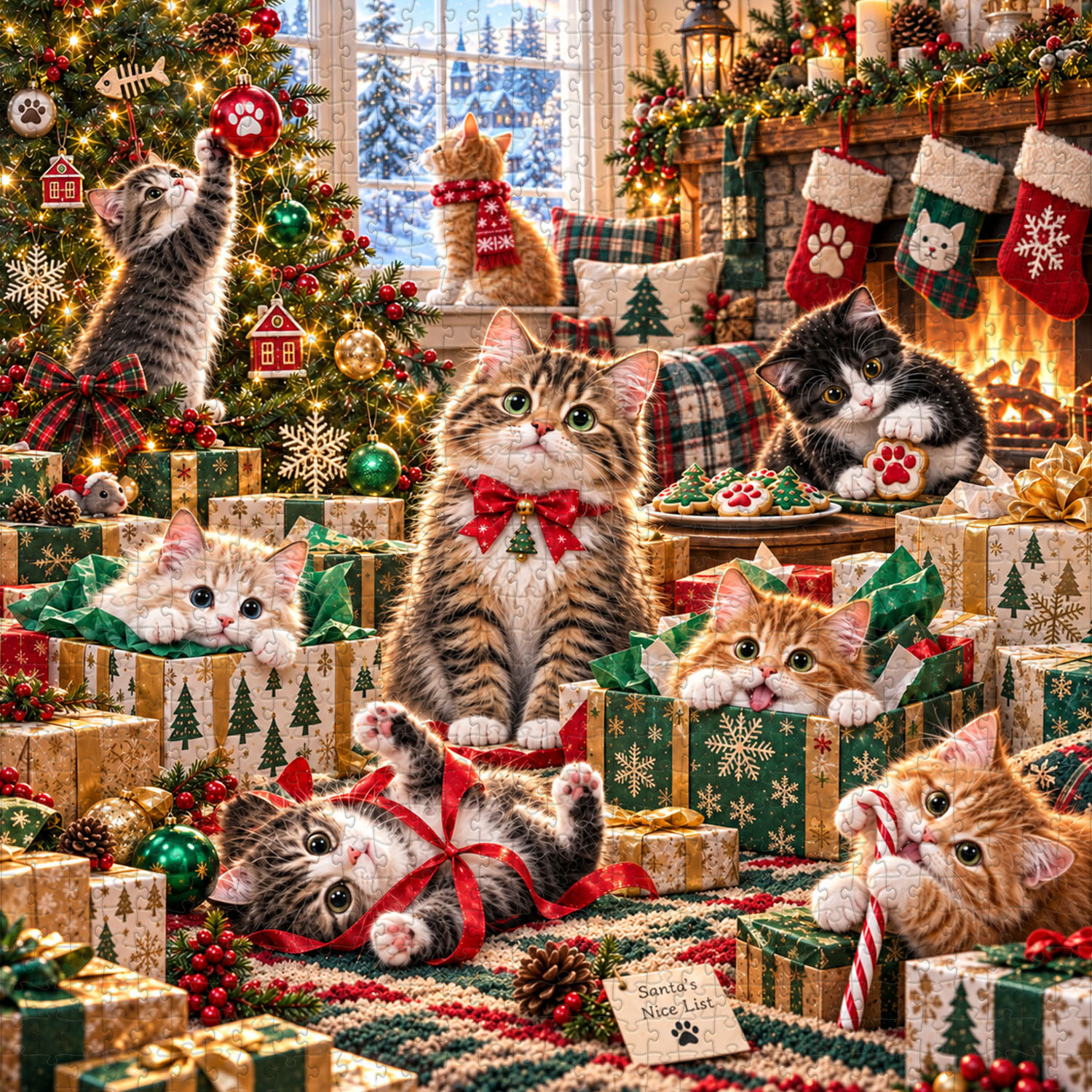 Cats’ Christmas Morning Jigsaw Puzzle 1000 Pieces