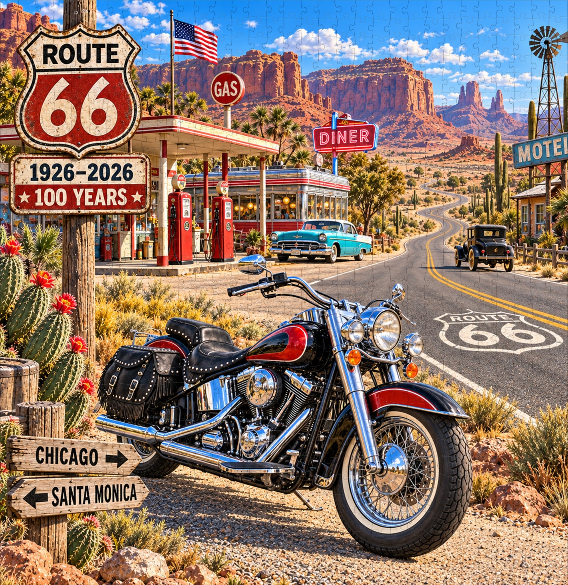 Route 66 Centennial Motorcycle 1,000-Piece Jigsaw Puzzle