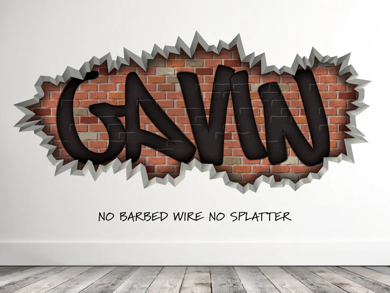 Personalized Name Graffiti Brick Barbed Wire Name Wall Decal -Teen Room Decal