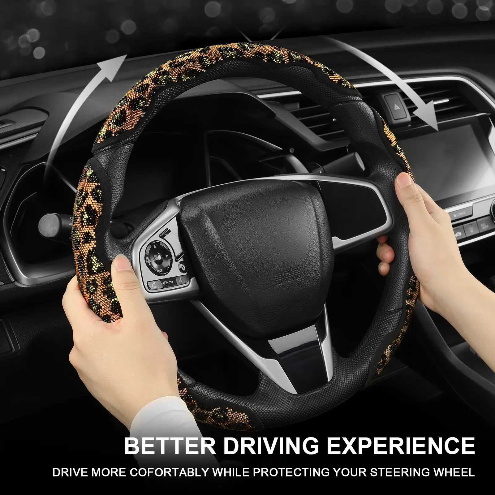 Leopard Print Diamond Bling Steering Wheel Cover