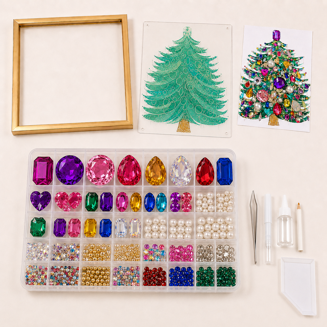  DIY Jeweled Christmas Tree Floating Frame Kit– Create Your Own Sparkling Holiday Decoration✨