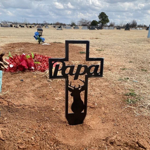 Personalized Memorial Deer Cross stake-metal Grave marker-cemetery stake